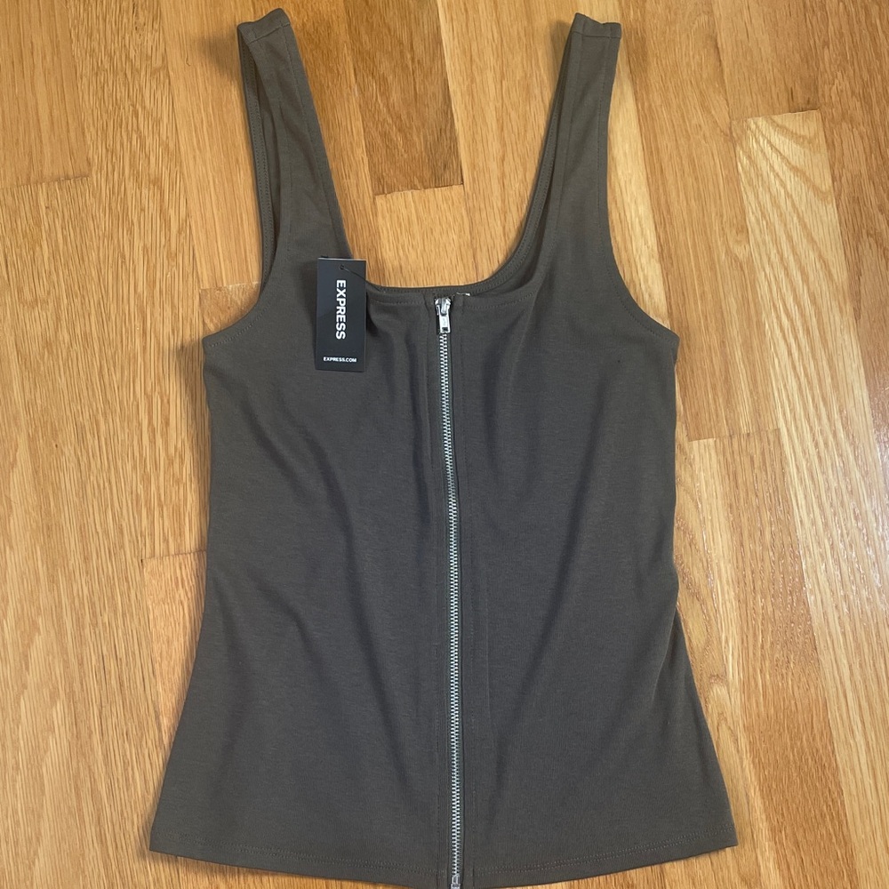 NWT New with Tags Express Olive Army Green Zip-Front Tank Top